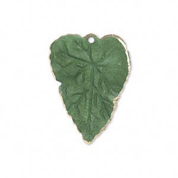 Drop, brass, jewel tone green patina, Pantone® color 18-6216, 26x20mm double-sided leaf. Sold per pkg of 6. image number 0