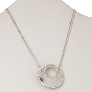 Necklace, 2-strand, imitation rhodium-finished "pewter" (zinc-based alloy) and brass and/or steel/Czech glass rhinestone, clear, 42mm round go-go with lobster claw clasp and 3-1/2 inch extender chain. Sold individually.