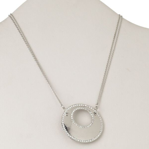 Necklace, 2-strand, imitation rhodium-finished "pewter" (zinc-based alloy) and brass and/or steel/Czech glass rhinestone, clear, 42mm round go-go with lobster claw clasp and 3-1/2 inch extender chain. Sold individually. image number 0