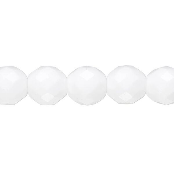 Bead, Czech fire-polished glass, opaque white, 10mm faceted round. Sold per 15-1/2" to 16" strand, approximately 40 beads. image number 0