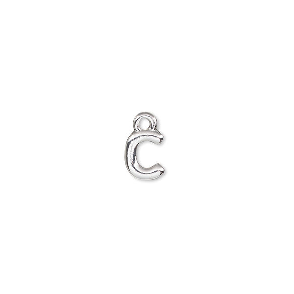 Charm, silver-finished "pewter" (zinc-based alloy), 7.5x6.5mm alphabet letter C. Sold per pkg of 2. image number 0