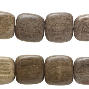Bead, wood (waxed), 14-15mm puffed square. Sold per pkg of (2) 7-inch strands, approximately 25 beads.