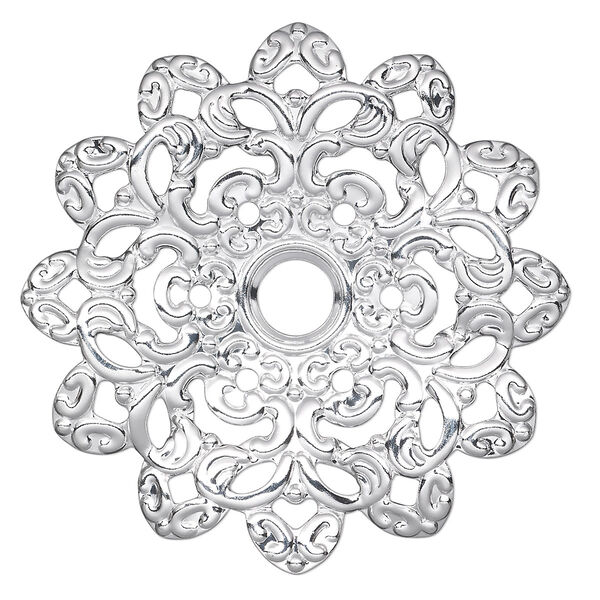 Focal, silver-plated steel, 46mm single-sided wavy flower with 6mm center hole. Sold per pkg of 6. image number 0