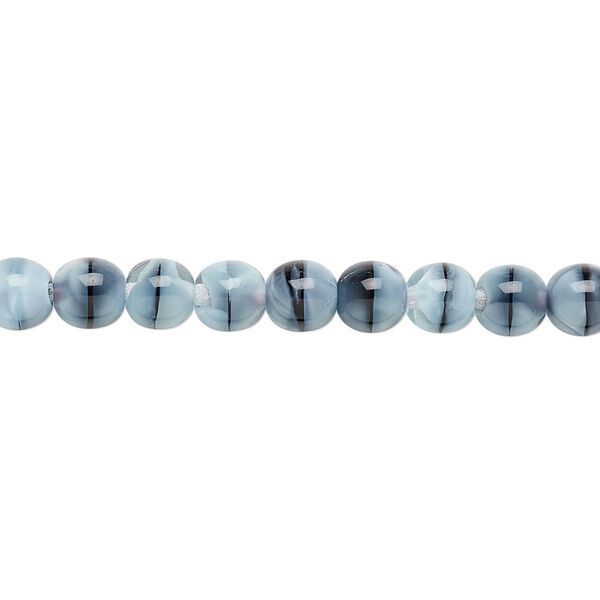 Bead, Czech glass druk, light blue and black, 6mm round. Sold per 15-1/2" to 16" strand. image number 0