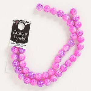 Bead, glass, opaque pink / purple / white, 10mm round. Sold per pkg of 42.