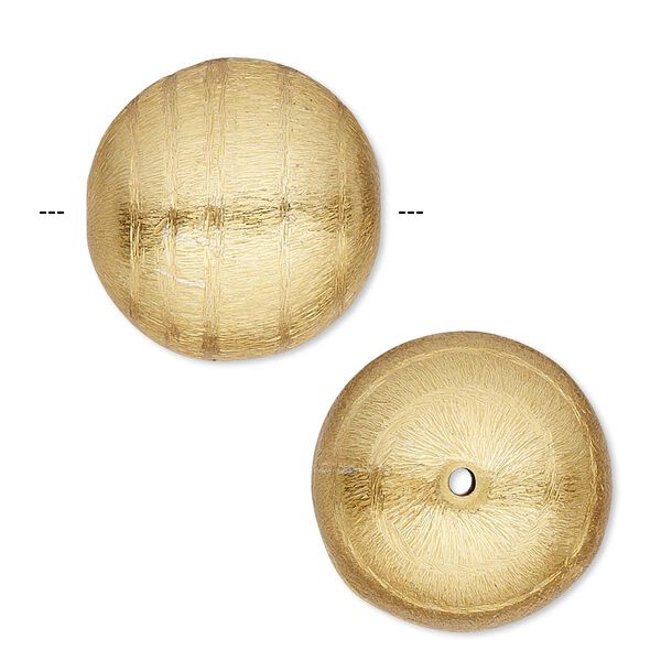 Bead, gold-finished copper, 20mm brushed round with swirl design. Sold per pkg of 2. image number 0