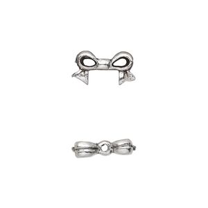 Bead, pewter (tin-based alloy), pkg/1, antique silver plate, 13x7mm double-sided bow, fits 6mm cube.