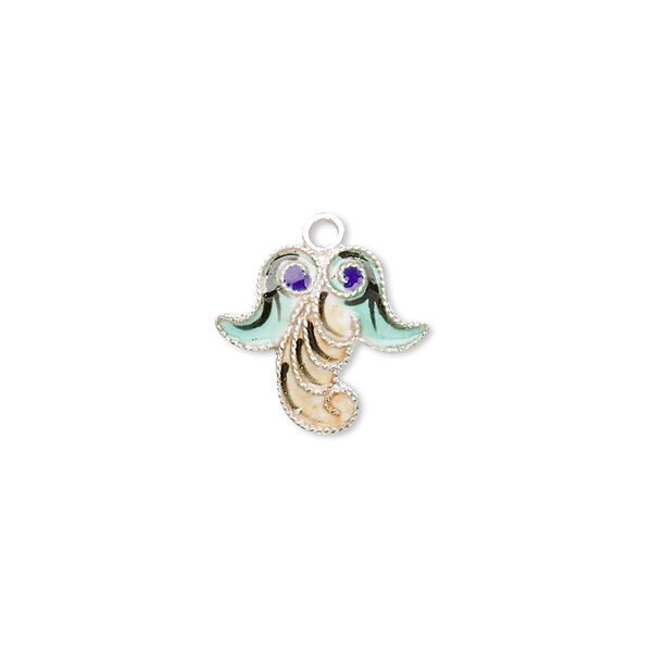 Drop, sterling silver with cloisonné, yellow, 15x14mm curled. Sold individually. image number 0