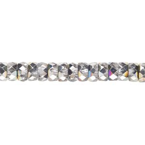 Bead, Czech fire-polished glass, clear vitrail, 6x3mm faceted rondelle. Sold per 15.5-16 inch strand.