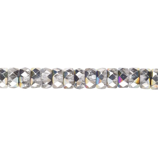 Bead, Czech fire-polished glass, clear vitrail, 6x3mm faceted rondelle. Sold per 15.5-16 inch strand. image number 0