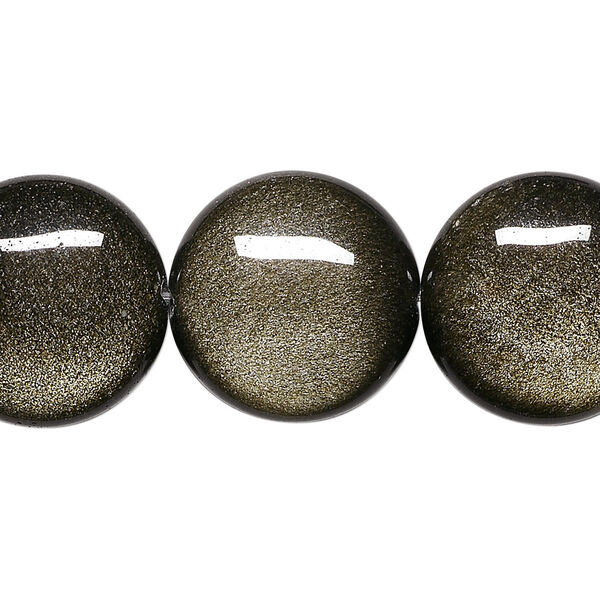 Bead, golden sheen obsidian (natural), 20mm flat round, A grade, Mohs hardness 5 to 5-1/2. Sold per 8-inch strand, approximately 10 beads. image number 0