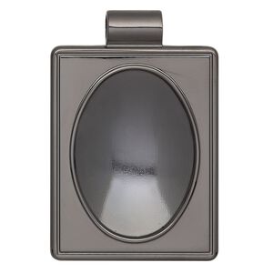 Pendant, Almost Instant Jewelry®, gunmetal-plated "pewter" (zinc-based alloy), 45x30mm single-sided rectangle with 30x22mm oval setting and tube bail. Sold individually.