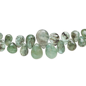 Emerald 1pkg1, top-drilled puffed teardrop bead, 4 inch graduated 5x3mm-9x6mm light