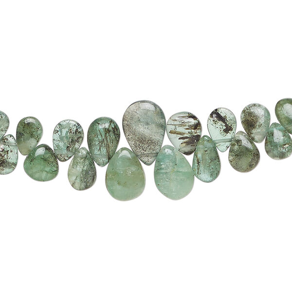 Emerald 1pkg1, top-drilled puffed teardrop bead, 4 inch graduated 5x3mm-9x6mm light image number 0