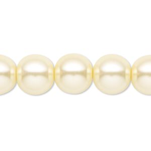 Bead, crystal pearl, light yellow, 12mm round. Sold per 15-1/2" to 16" strand, approximately 30 beads.