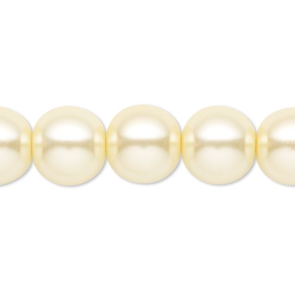 Bead, crystal pearl, light yellow, 12mm round. Sold per 15-1/2" to 16" strand, approximately 30 beads. image number 0