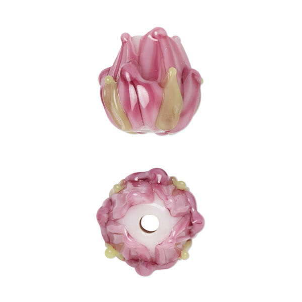 Bead, lampworked glass, opaque multicolored, 15x14mm flower. Sold per pkg of 2. image number 0