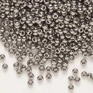 Seed bead, Miyuki, glass, pkg/4g, #8 rocaille, opaque nickel-plated (RR-190).