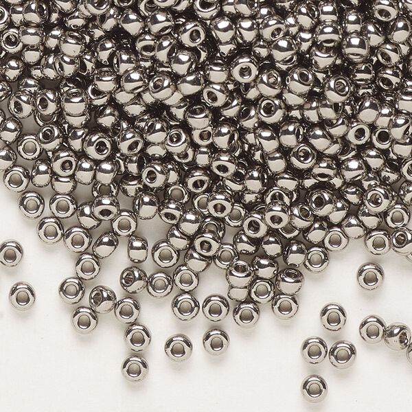 Seed bead, Miyuki, glass, pkg/4g, #8 rocaille, opaque nickel-plated (RR-190). image number 0