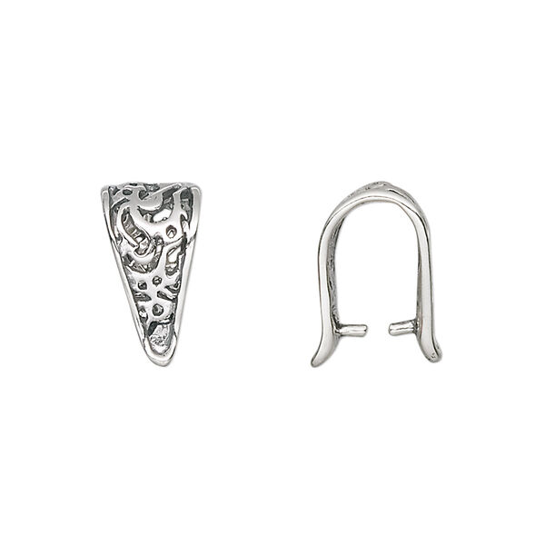 Bail, ice-pick, antiqued sterling silver, 14x8mm fancy triangle, 9mm grip length. Sold individually. image number 0