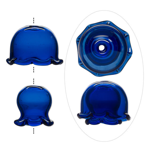 Component, glass, cobalt, 24x16mm and 16x16mm jellyfish, handmade. Sold per 2-piece set. image number 0