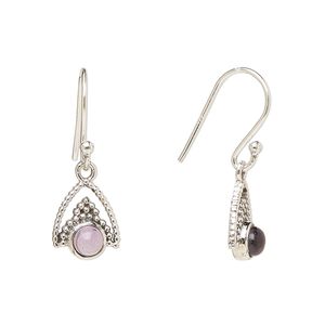 Earring, Create Compliments®, antiqued sterling silver and amethyst (natural), fishhook, 24.5mm with 11x9mm single-sided beaded arrowhead, 21 gauge. Sold per pair.