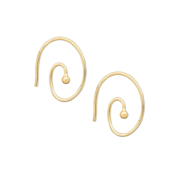 Ear wire, gold-plated brass, 16x12mm oval swirl with 2mm ball, 19 gauge. Sold per pkg of 5 pairs. image number 0