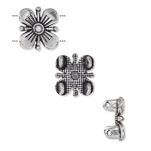 Spacer, antique silver-plated white brass, 13x11mm 2-strand flower. Sold per pkg of 4.