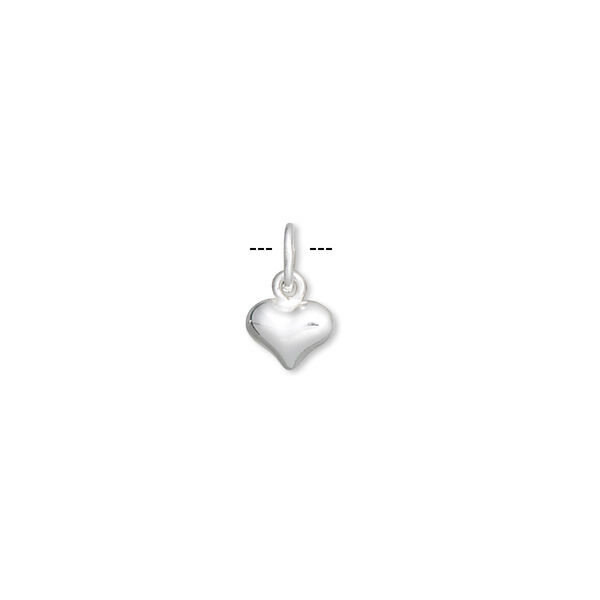 Charm, sterling silver, 6x5mm puffed heart, double-sided. Sold per pkg of 6. image number 0