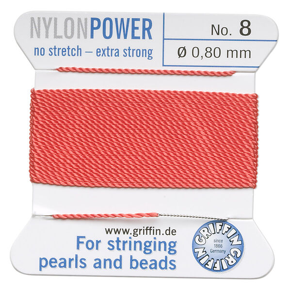 Thread, Griffin, nylon, coral, size #8. Sold per 2-meter card (approximately 78 inches). image number 0