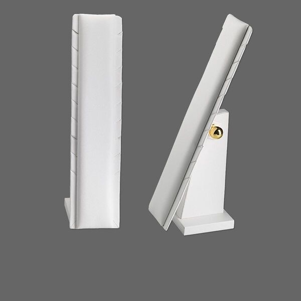 Display, necklace, leatherette, white, 8 x 2-3/4 x 3-1/2 to 11-3/4 x 2-3/4 x 12 inches. Sold individually. image number 0