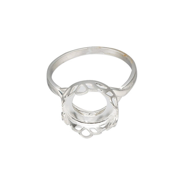 Ring, sterling silver, 13mm round with petal edge and 12mm round cabochon bezel setting, size 9. Sold individually. image number 0