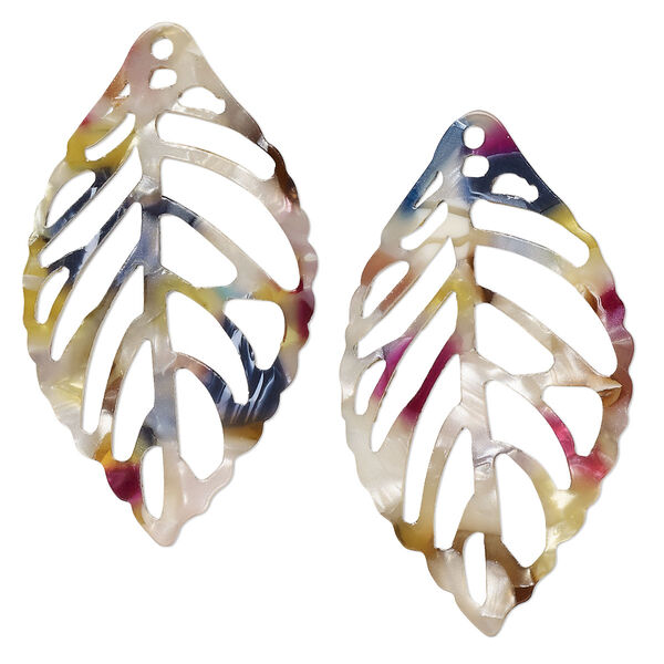 Focal, resin, multicolored, 39x22mm leaf with cutouts. Sold per pkg of 4. image number 0