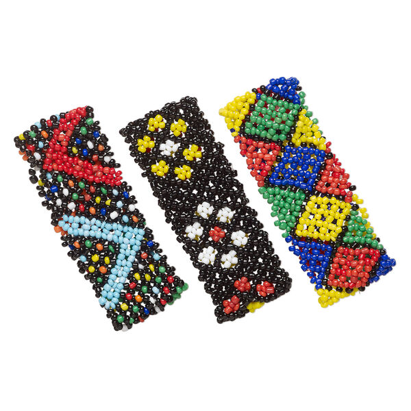 Bracelet mix, Just for Fun, stretch, elastic and glass seed beads 1pkg3, multicolored, 26mm width, 6-1/2 inches. image number 0