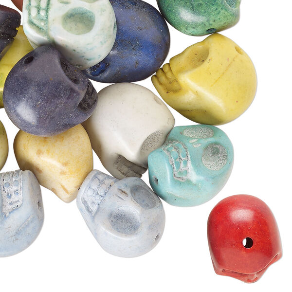 Bead mix, "howlite" (resin) (imitation), mixed colors, 18x15mm skull. Sold per pkg of 25. image number 0