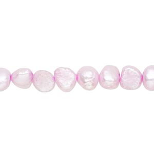 Pearl, cultured freshwater (dyed), pale purple, 6mm flat-sided potato with 0.4-0.6mm hole, D grade, Mohs hardness 2-1/2 to 4. Sold per 15-inch strand.