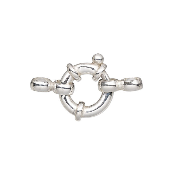 Clasp, springring, sterling silver and steel, 14mm round with 2 double rings. Sold individually. image number 0