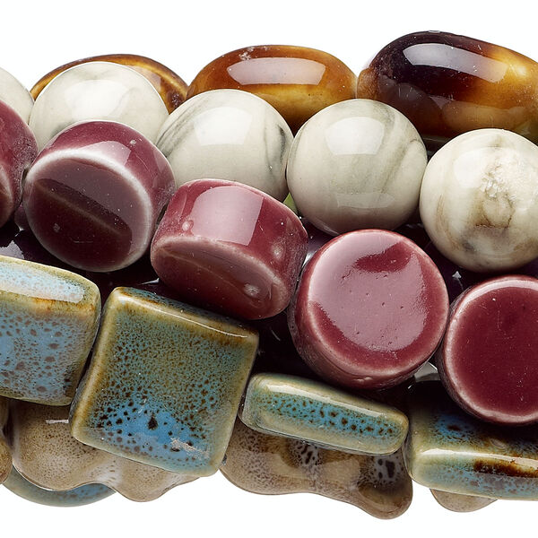 Bead mix, porcelain, multicolored, 9x8mm-28x21mm multi-shape. Sold per (10) 15" to 16" strands. image number 0