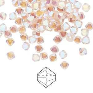 Bead 48pk light rose AB 2X, Preciosa Czech crystal 4mm bicone