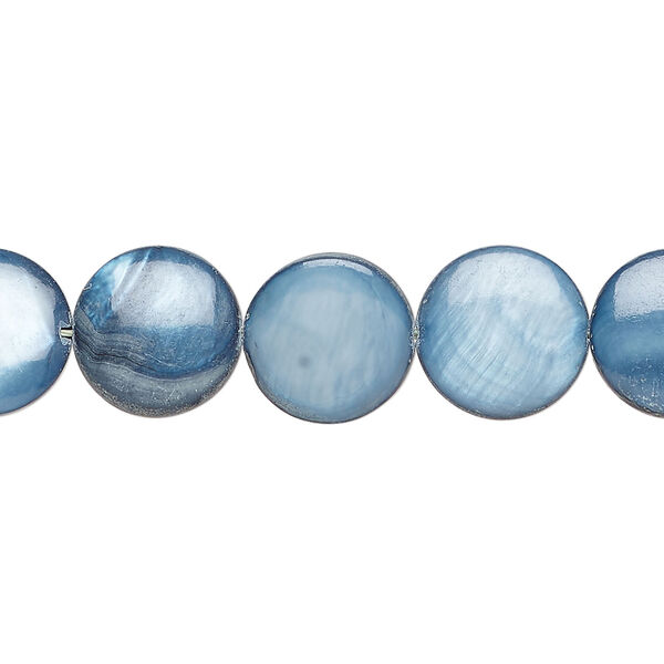 Mother-of-pearl shell 1pkg1, puffed flat round bead 15 inch blue spruce 11-12mm image number 0