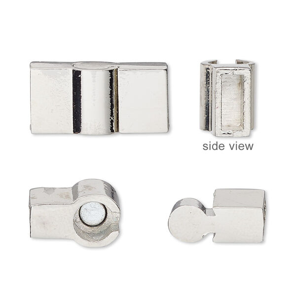 Clasp, magnetic slide lock, imitation rhodium-plated "pewter" (zinc-based alloy), 21x10mm rectangle with glue-in ends, 8x3mm inside diameter. Sold individually. image number 0