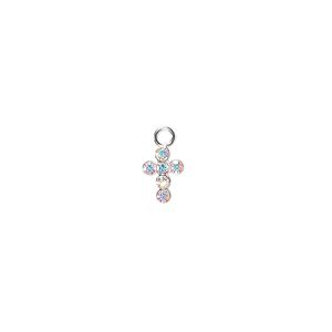 Drop, crystals and sterling silver, crystal AB, 7x5mm cross. Sold per pkg of 2.