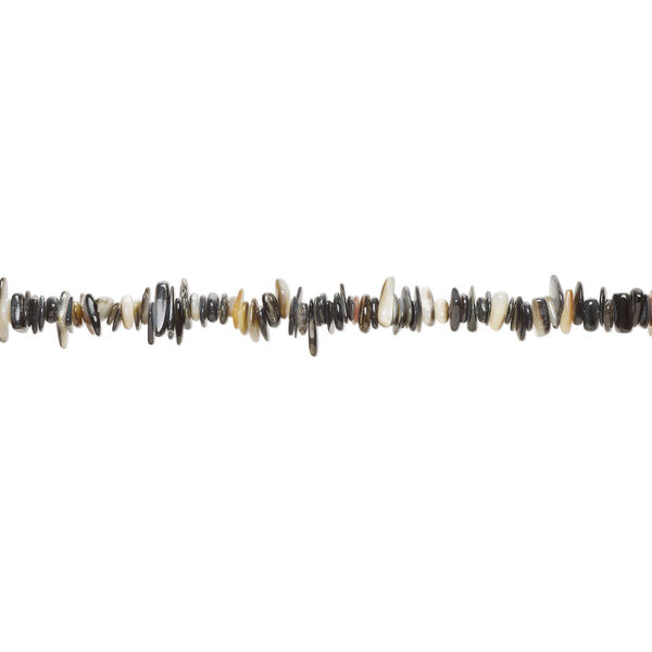 Bead 1pkg1, gold lip shell / black lip shell / mother-of-pearl shell (natural / bleached), small to large chip, 15 inches. image number 1
