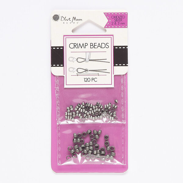 Crimp mix, antique nickel-finished "pewter" (zinc-based alloy), matte, (80) 2mm round and (40) 3mm round with 1.2mm and 1.8mm hole. Sold per pkg of 120. image number 0