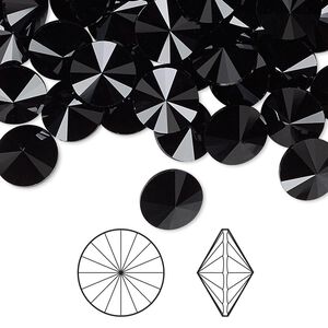 Chaton 144pk jet, Swarovski® 8.16-8.41mm rivoli SS39 1122