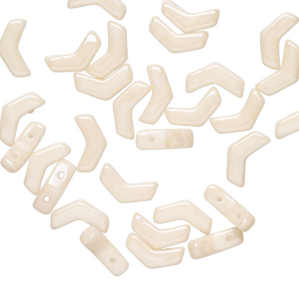 Bead, Preciosa, Czech pressed glass, opaque ivory, 8.5x4.5mm double-drilled chevron. Sold per pkg of 30. image number 0