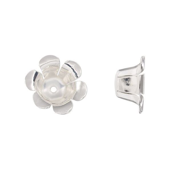 Bead cap, silver-finished steel, 15x7mm flower, fits 8-10mm round bead. Sold per pkg of 20. image number 0
