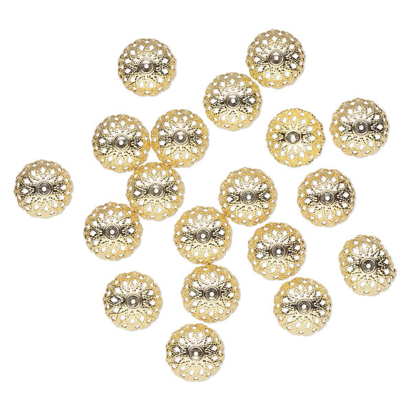 Bead cap, gold-finished brass, 17mm scalloped filigree, fits 15-19mm bead. Sold per pkg of 20. image number 0
