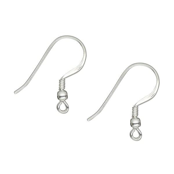 Ear wire, 5-micron premium silver-plated brass, 20mm fishhook with 2.5mm ball and 2.5mm coil with open loop, 21 gauge. Sold per pkg of 4 pairs. image number 0