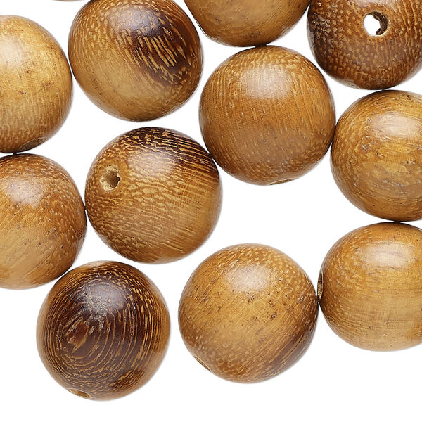 Bead, palm wood (waxed), 14-15mm round. Sold per pkg of 25. image number 0
